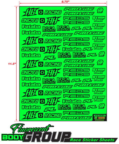 Race Sticker Sheets Body Group-FLO GREEN