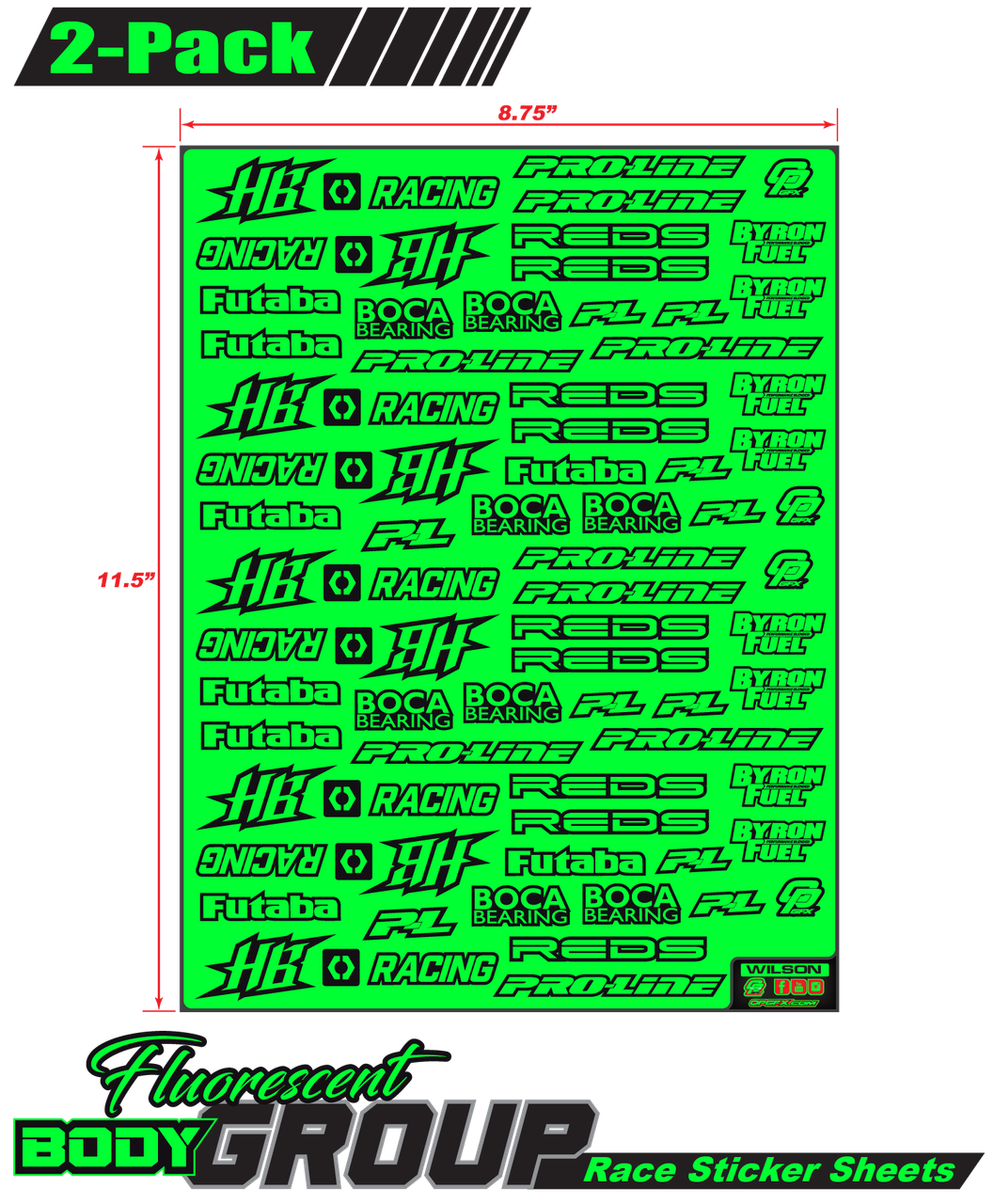 Mcain Racing Sticker Race Sticker Sheets Body Group-FLO GREEN 2 Pack - OnPoint Graphix