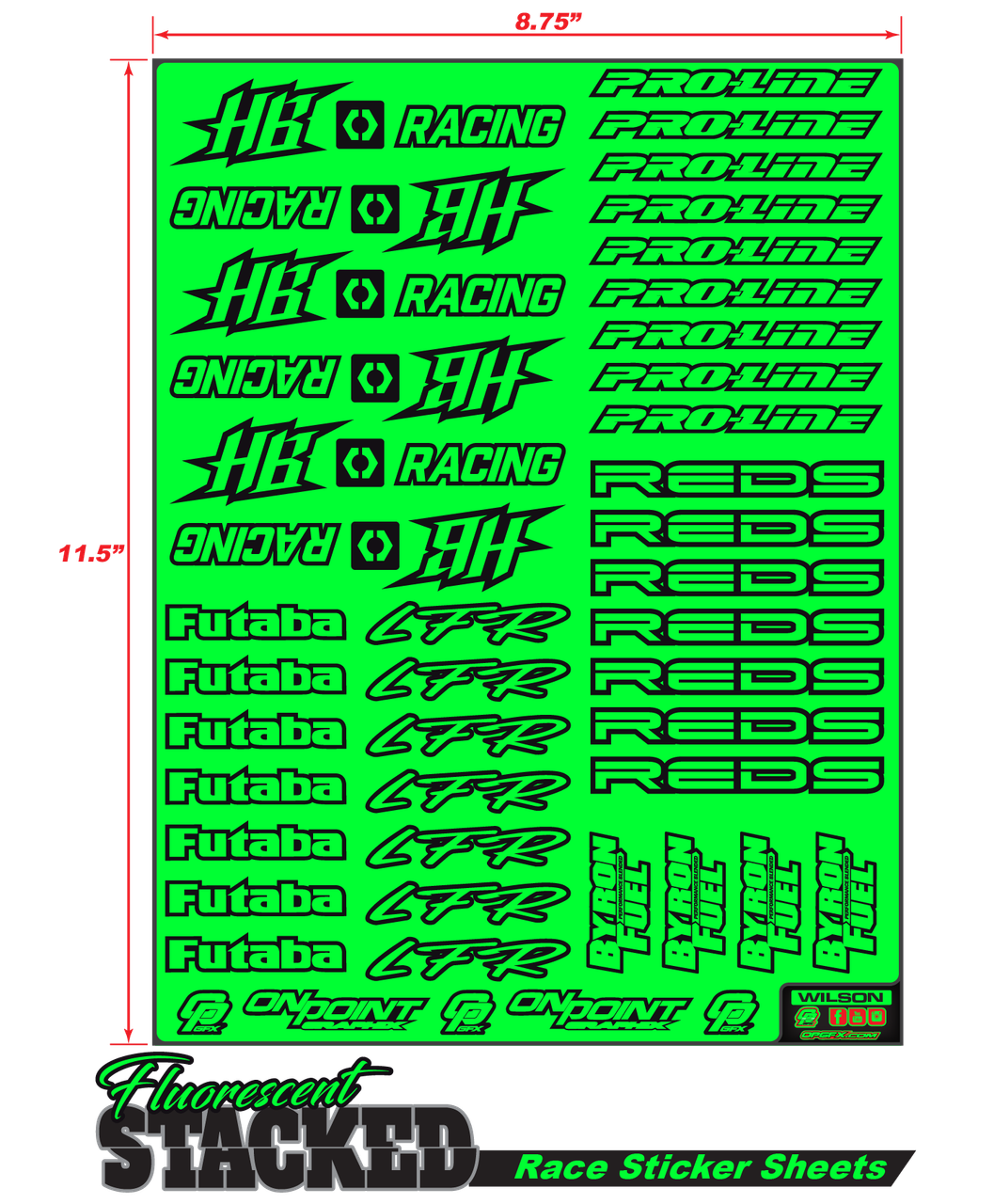 Race Sticker Sheets STACKED - FLO GREEN - OnPoint Graphix