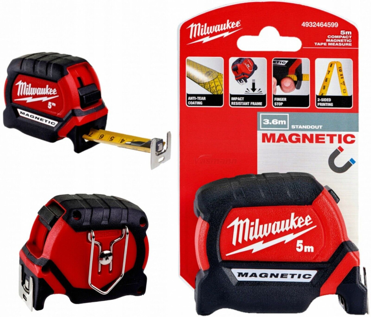 Gallon A Mesurer Milwaukee 5m/16ft 8m/26ft Premium Magnetic Tape