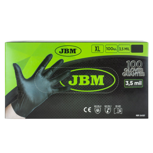 JBM Tools Black Nitrile Disposable Gloves 3.5mil 100pc XL