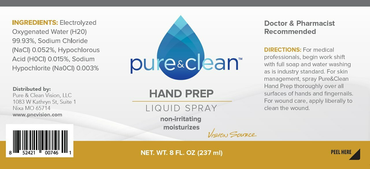 Hand Prep Liquid Spray - 8 ounce bottle size
150ppm HOCl
Front Label