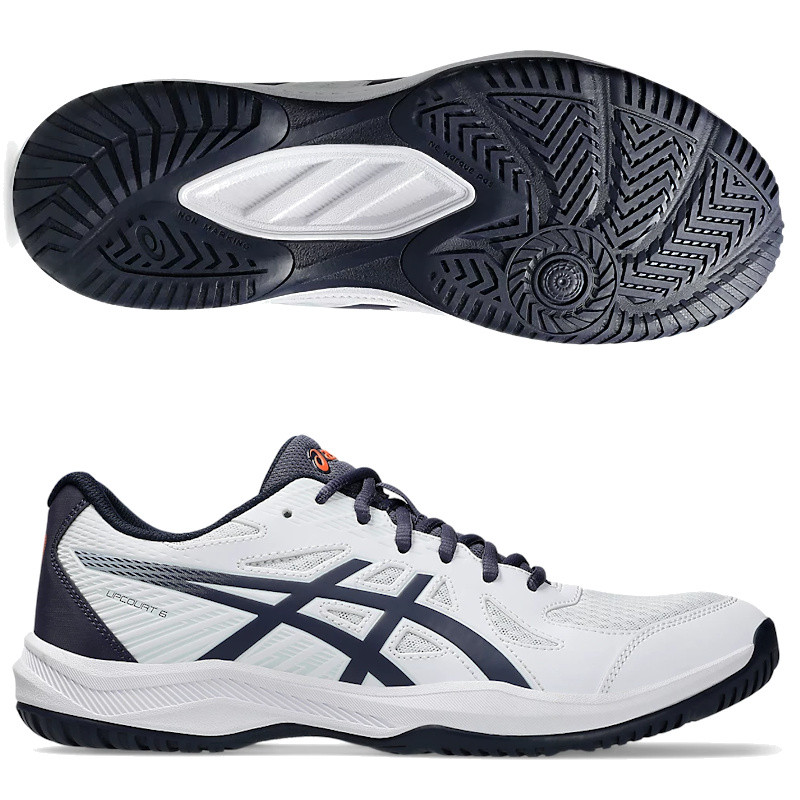 asics Upcourt 6 Men in White/Indigo, Bell Racquet Sports for