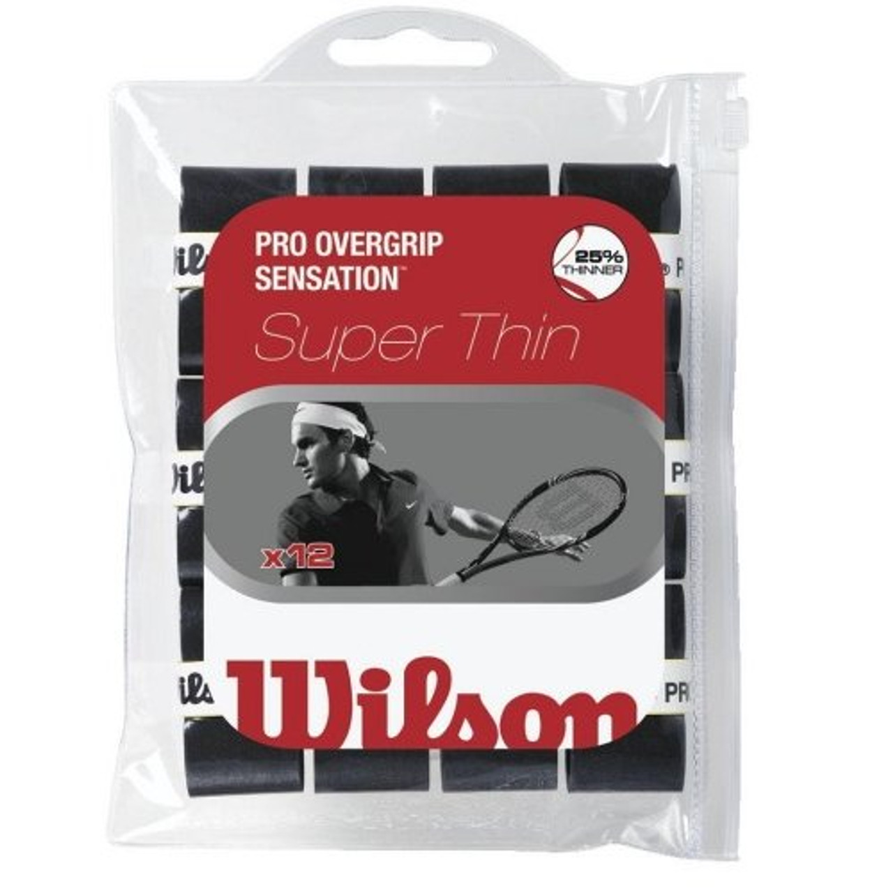 Wilson Pro Overgrip Sensation, 12 Pack Black - Bell Racquet Sports