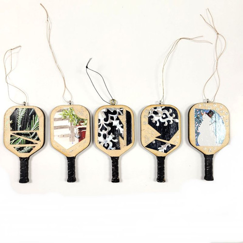 Wood pickleball paddle ornaments