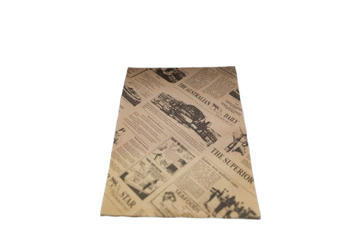 Brown Australian Daily Newsprint Printed Greaseproof Paper 200x300mm, 20X200sheets/ctn