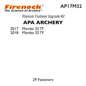 The Titanium Kit for this APA Archery bow includes 29 fasteners. The Titanium Kit for this APA Archery bow includes 29 fasteners.