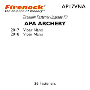 The Titanium Kit for this APA Archery bow includes 26 fasteners. The Titanium Kit for this APA Archery bow includes 26 fasteners.