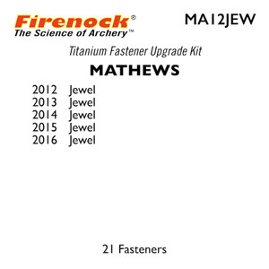 This Titanium Kit for a Mathews bow includes 21 fasteners. This Titanium Kit for a Mathews bow includes 21 fasteners.