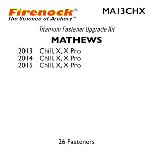 This Titanium Kit for a Mathews bow includes 26 fasteners. This Titanium Kit for a Mathews bow includes 26 fasteners.