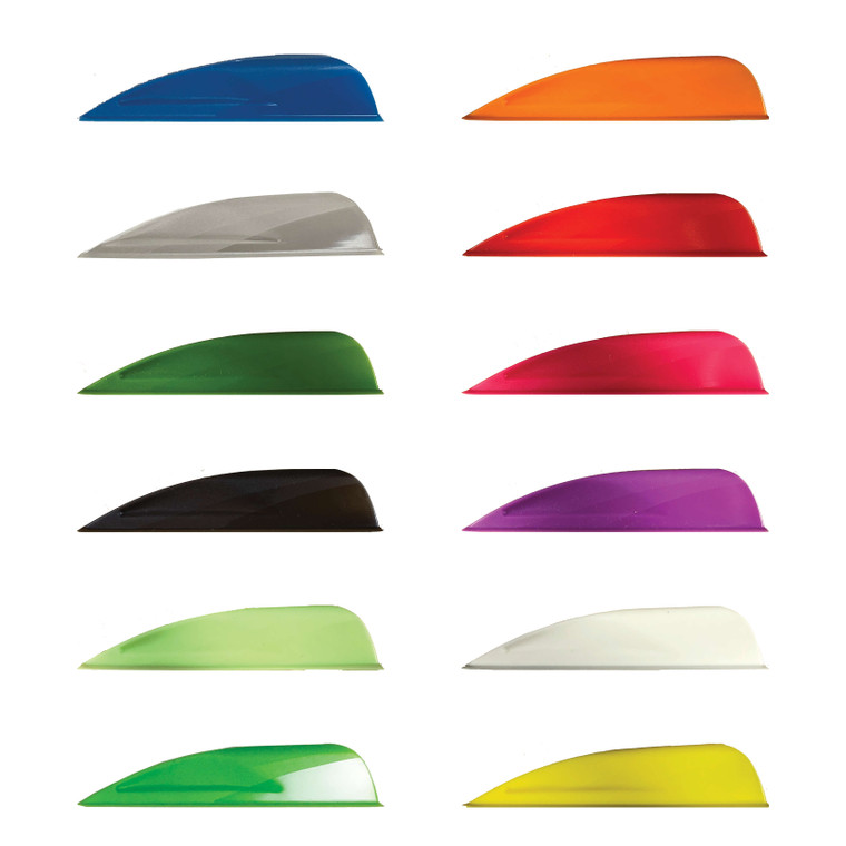 A lineup of all twelve of the Aerovane III colors: blue, clear, green, black, lime, mint, orange, red, pink, violet, white, and yellow.
