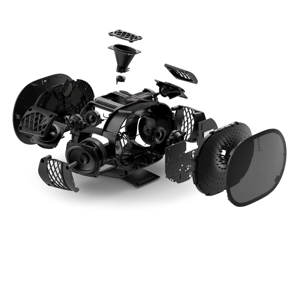 Exploded view of the Sonos Era 300 showing its six drivers