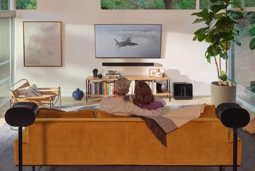 A pair of Sonos Era 300 speakers used as rear surrounds with a Sonos soundbar