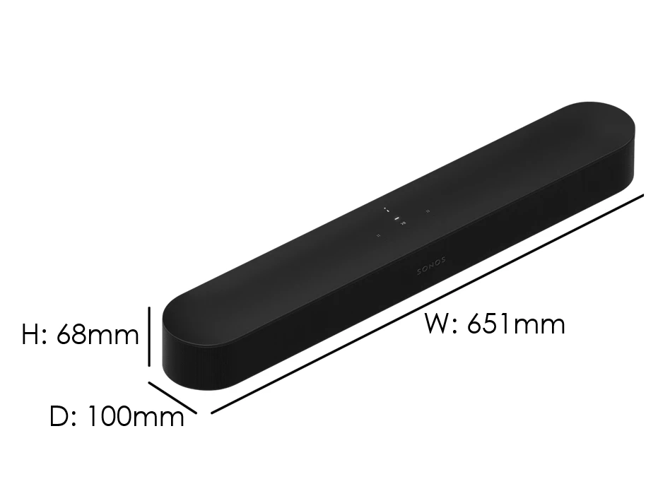 Sonos Beam Gen 2 dimensions: 651 mm wide, 68.5 mm high, 100 mm deep
