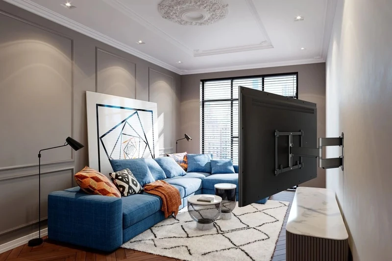 TV mounted on a wall bracket