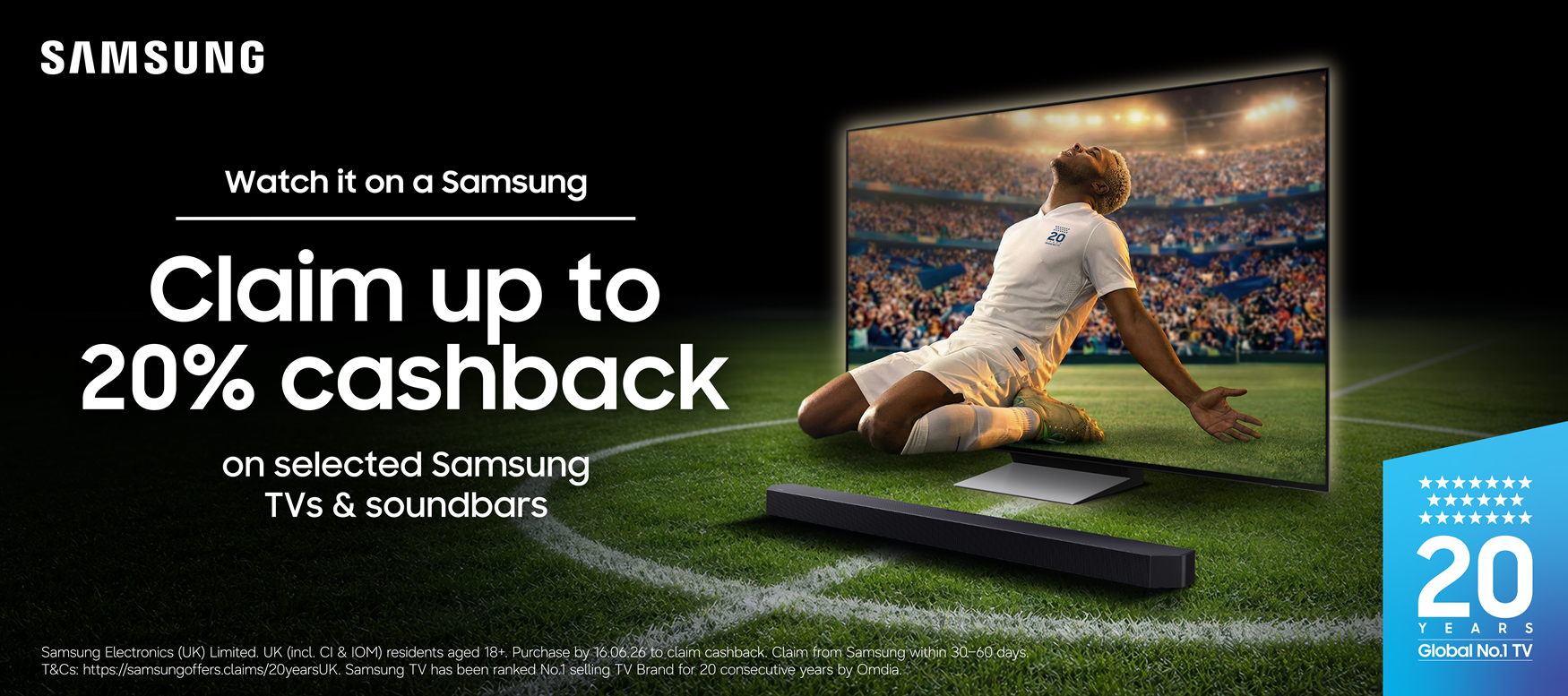 Claim up to 20% cashback from Samsung on selected TVs at Jennings