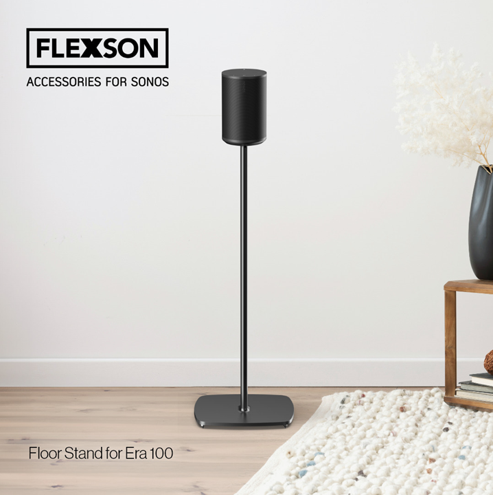 Flexson FLXE100FS1021 & FLXE100FS1011 speaker stand line drawing for Sonos ERA 100 speaker