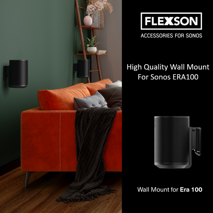 Flexson FLXE100WM1021 Wall Bracket for Sonos ERA100 Black Speaker - shown in a living room setup