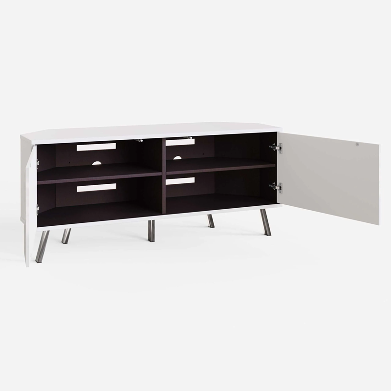 Frank Olsen Elevate Corner Cabinet in White with Doors Open