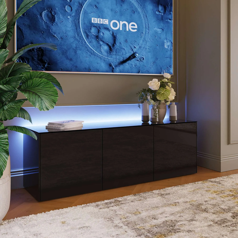Frank Olsen Intel 1500 CAbinet in Black shown in living room setting