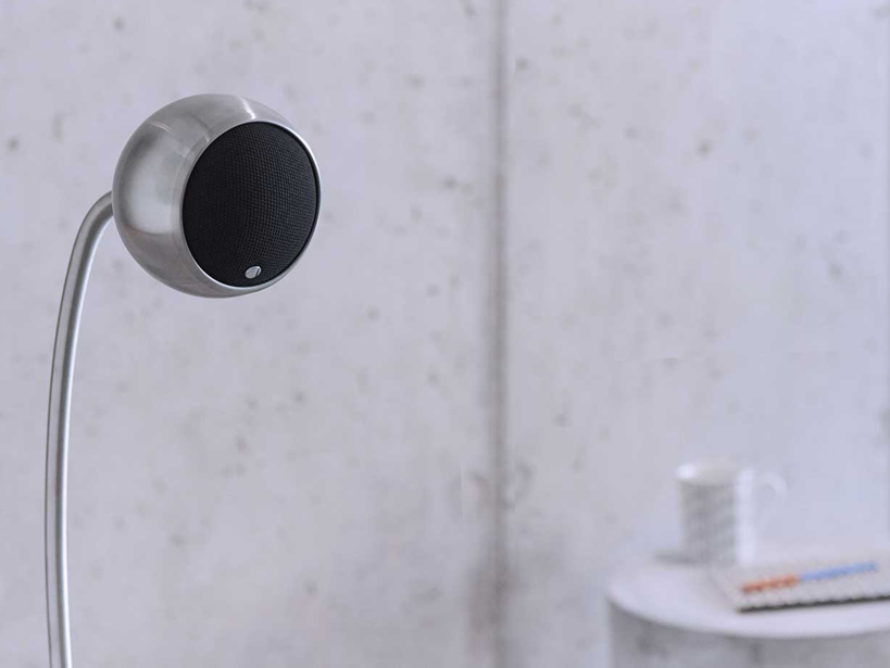 Gallo Acoustics Micro Speaker shown on speaker stand