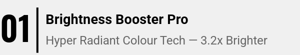 LG C6 77 inch 2026 — Feature 01: Brightness Booster Pro with Primary RGB Tandem OLED delivers 3.2x brighter highlights than conventional OLED