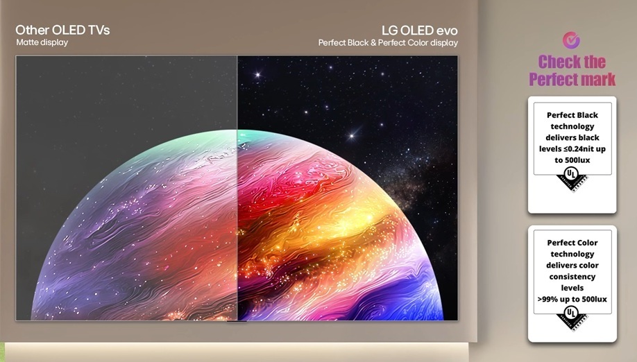 LG C6 OLED perfect black and perfect colour — certified by UL, Fleet showroom