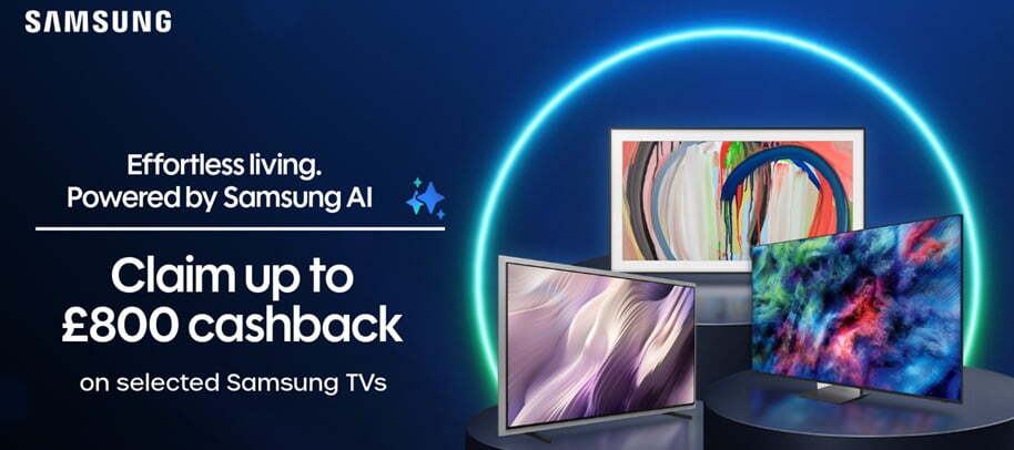 Samsung AI Cashback 2026 – Claim up to £800 cashback on selected Samsung TVs at Jennings Sound & Vision, Fleet