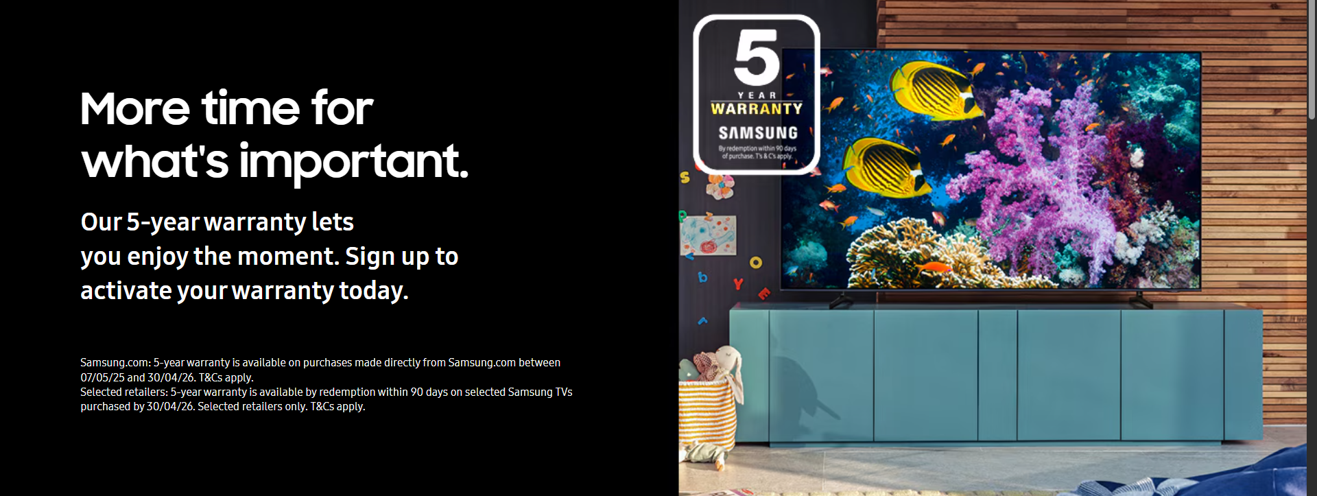Samsung Free 5 Year TV Warranty Promotion available at Jennings Sound & Vision - 185 Fleet Road, Fleet, Hampshire GU51 3BL - Experience the difference