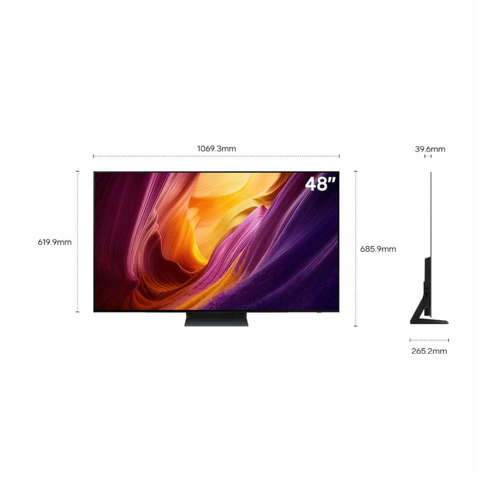 Samsung QE48S95H dimensions diagram — 1069.3mm width, 619.9mm height without stand