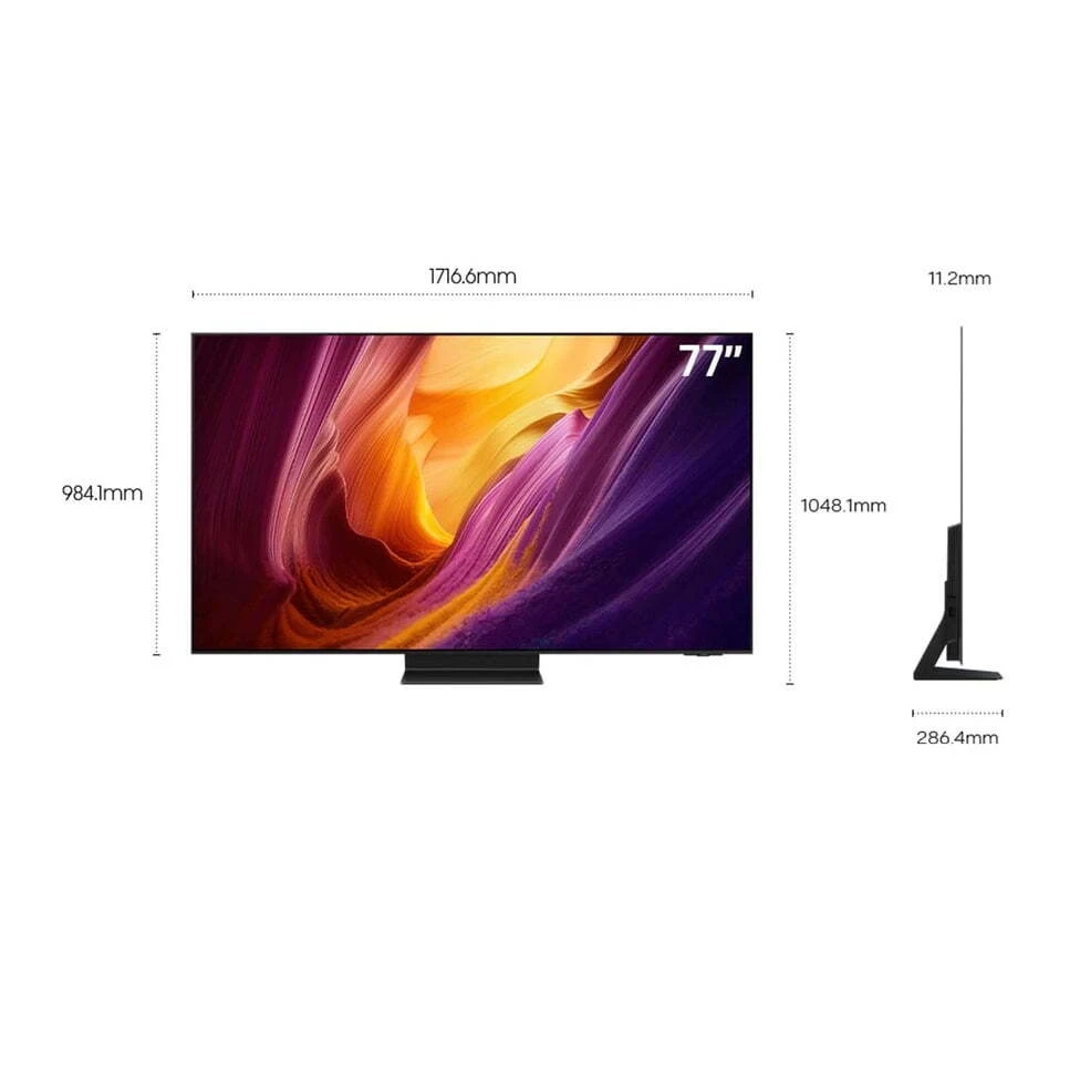 Samsung QE77S95H dimensions diagram — 1716.6mm width, 984.1mm height without stand