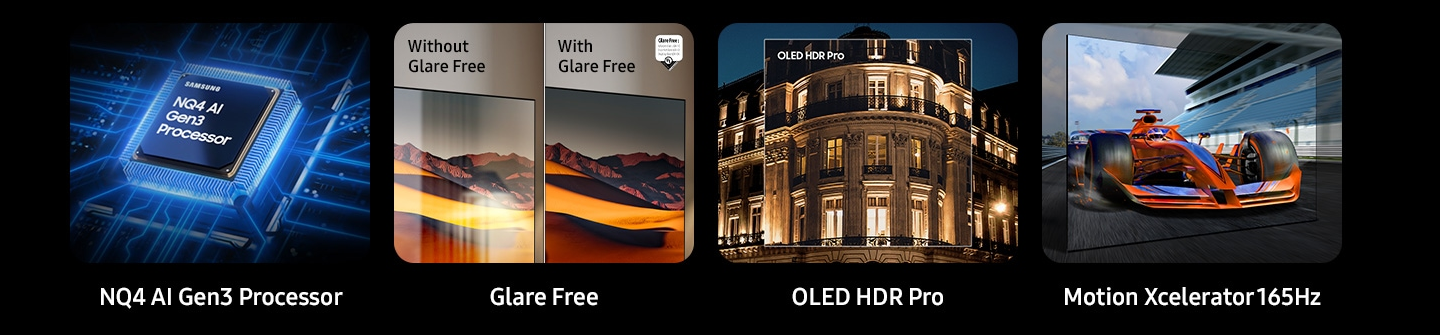 Samsung QE77S95F Key Features: New NQ4 AI Gen 3 Processor, Glare Free Screen, OLED HDR Pro, & Motion Xcelerator 165Hz