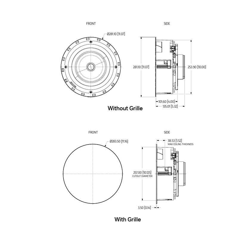 Sonos 8" In Ceiling Speaker INCL8WW1 Dimensions 