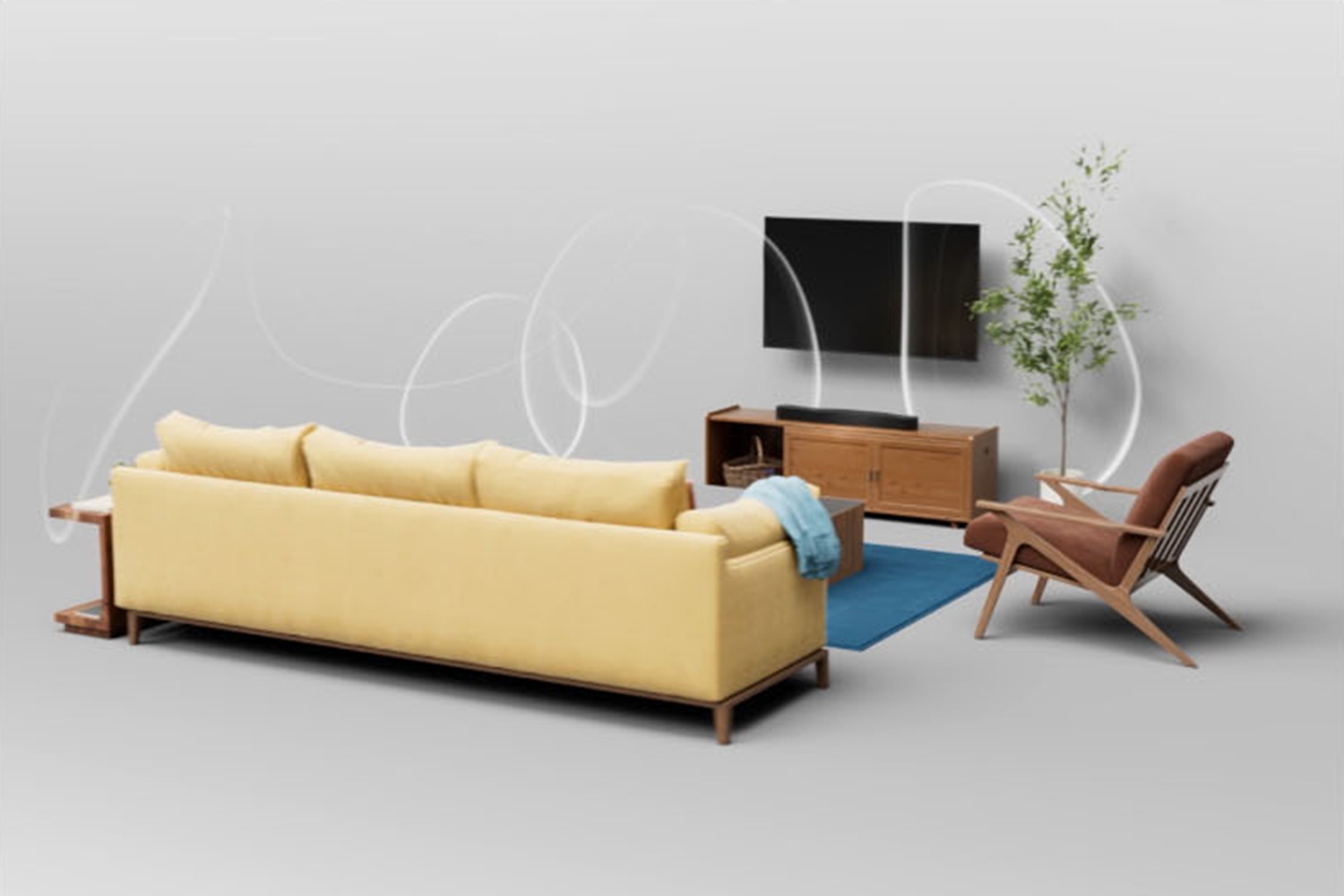 Sonos Beam Ultra Dolby Atmos 7.1.2 surround sound illustration in a living room