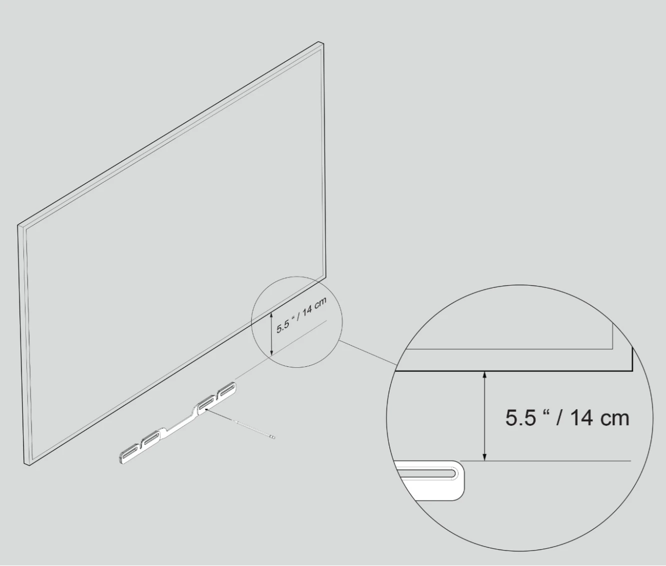Sonos Beam Ultra Wall Mount installation diagram showing recommended 14cm distance below TV