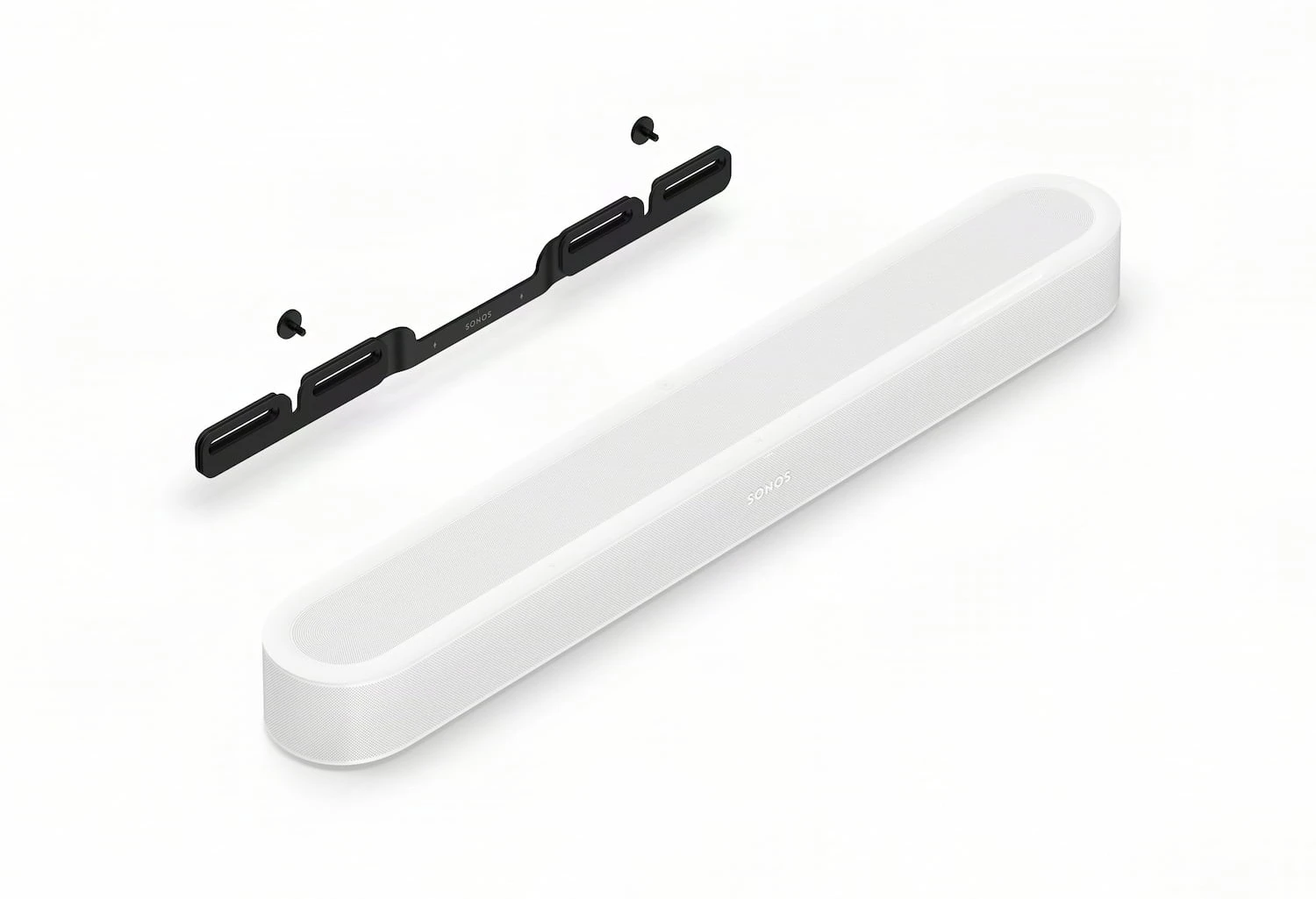 Sonos Beam Ultra Wall Mount shown alongside the White Beam Ultra soundbar