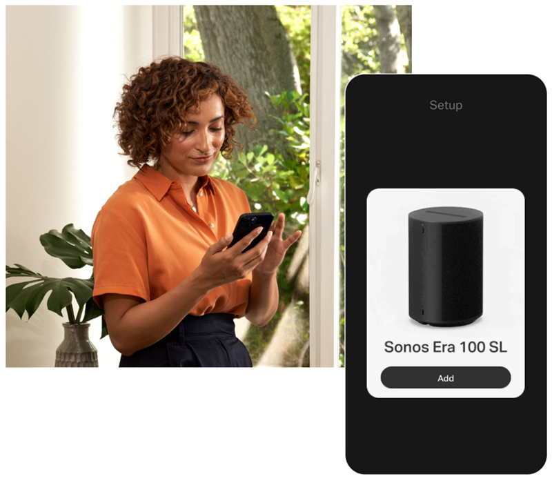 Sonos ERA 100 SL setup showing the Sonos App