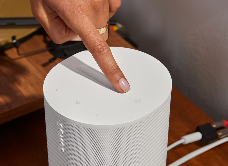 Sonos ERA 100 SL Bluetooth & WiFi speaker close up of top panel controls