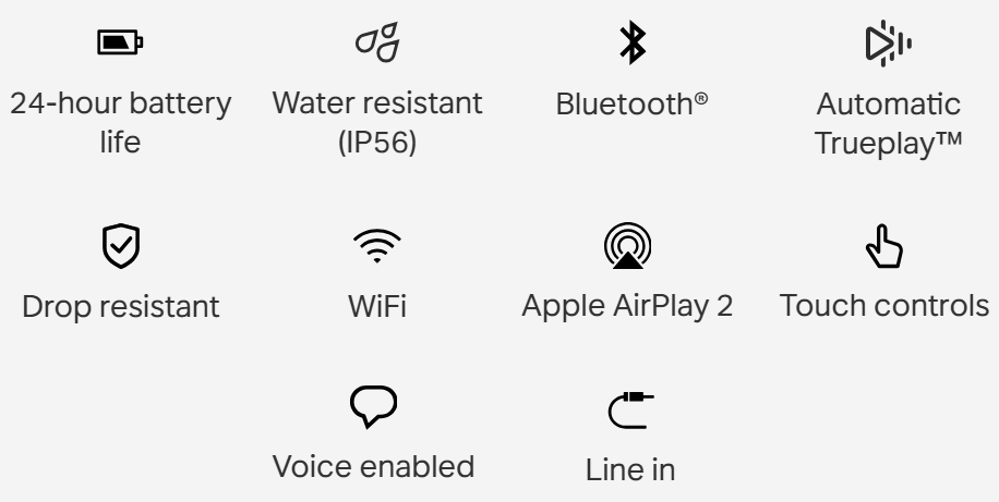 Sonos Move 2 Portable Bluetooth Speaker Feature Icons