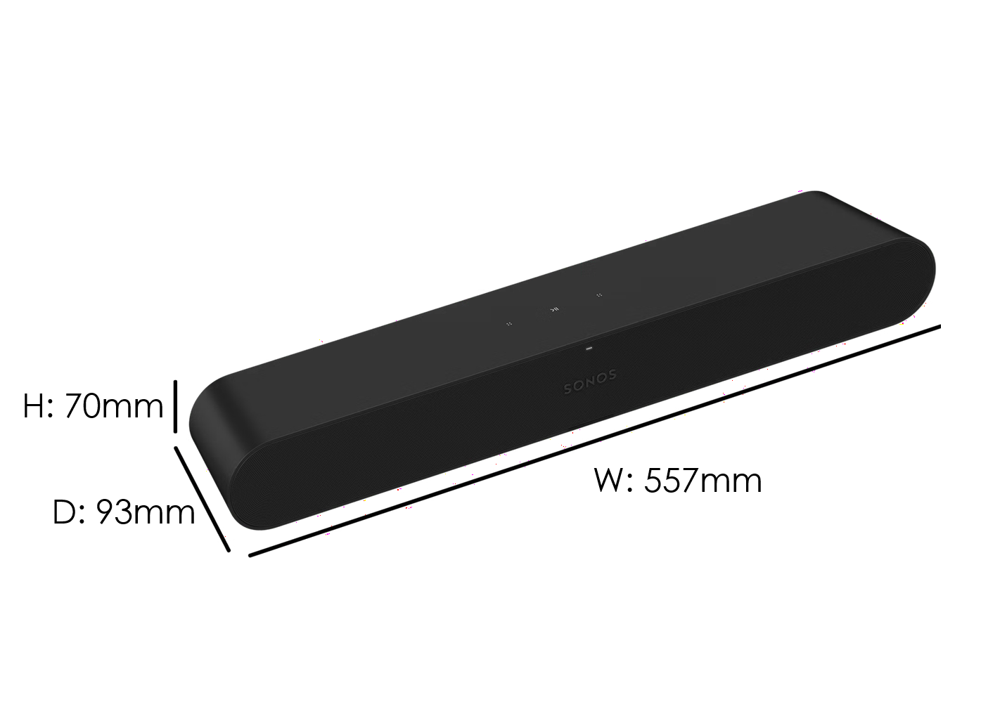 The Sonos Ray soundbar dimensions in mm