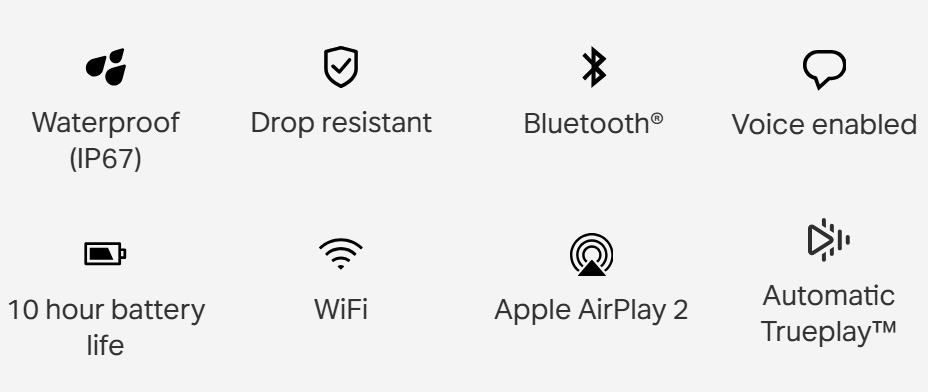 Sonos Roam 2 Portable Bluetooth Speaker Feature Icons