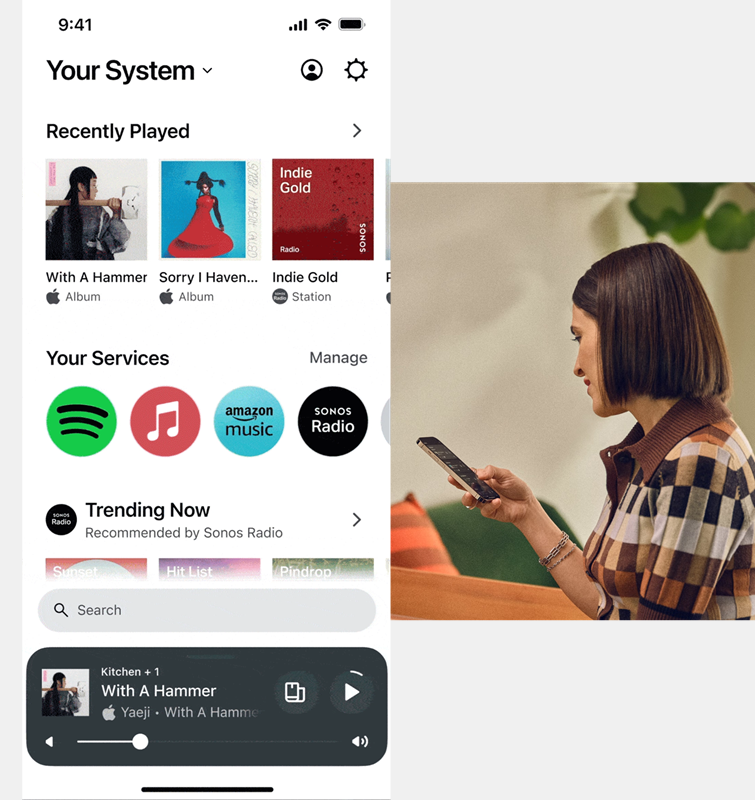 Sonos App showing menu screen