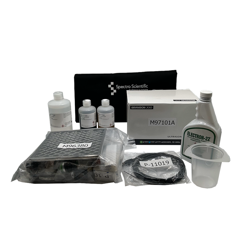 Spectro-120F 115V Standard Accessories, inlcuding standard set (10ppm, 100ppm and blank), ventilation hose, routine maintenance kit, electron 22 solvent, beaker, and ultrasonic cleaner