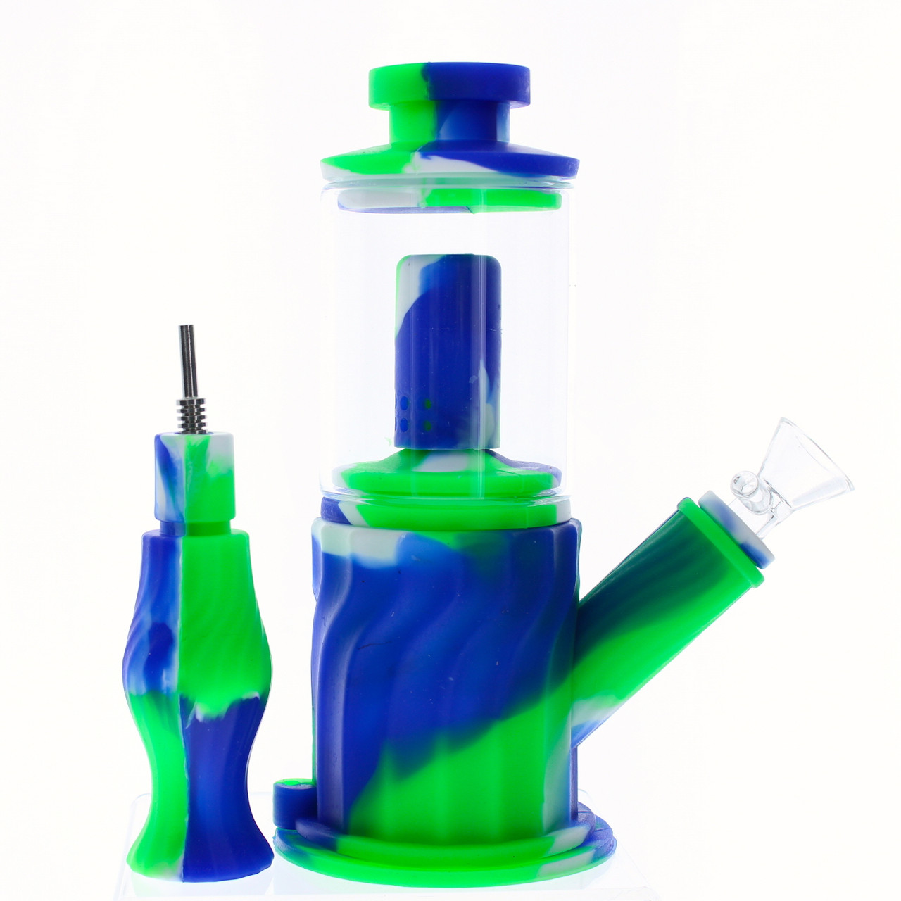 11 4 in 1 Silicone Glass Hybrid Water Pipe, Nectar Collector