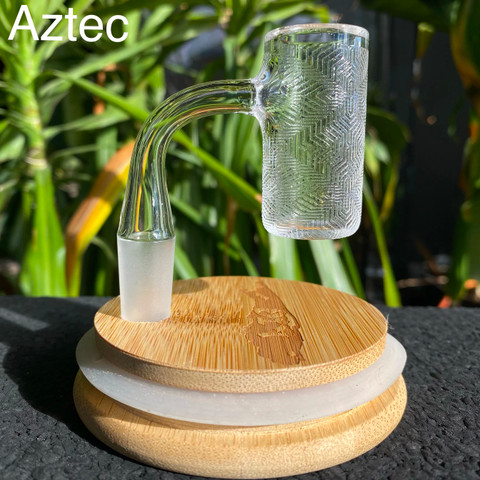 Aztec Etched Beveled Edge Quartz Banger: 14mm Male 90 Degree