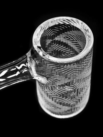 Aztec Etched Beveled Edge Quartz Banger: 14mm Male 90 Degree