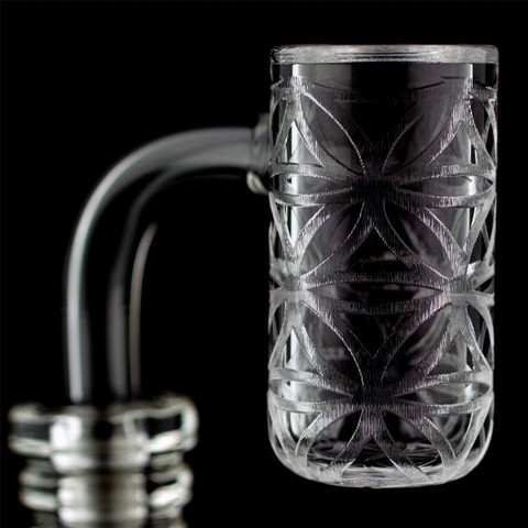 Seed of Life Etched Beveled Edge Quartz Banger: 14mm Male 90 Degree