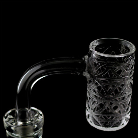 Seed of Life Etched Beveled Edge Quartz Banger: 14mm Male 90 Degree