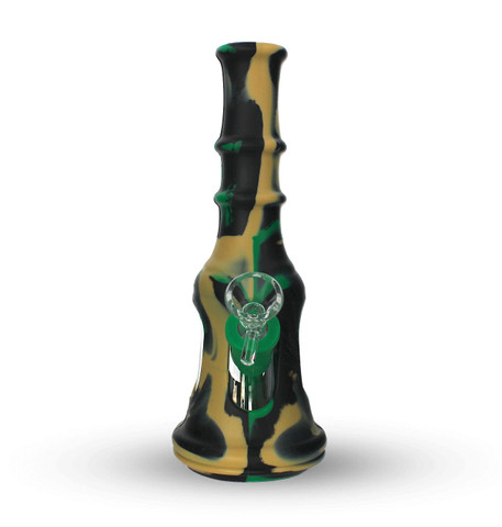 8" Black & Army Green Liberty Bell Hybrid Glass Silicone Bong