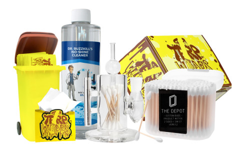 Enail Dab Cleaning Kit - Connoisseur: Glass V2 ISO Jar, 200 Cotton Swabs, Iso-shine Cleaner, Trash Bin Storage and Terp Wipes Box